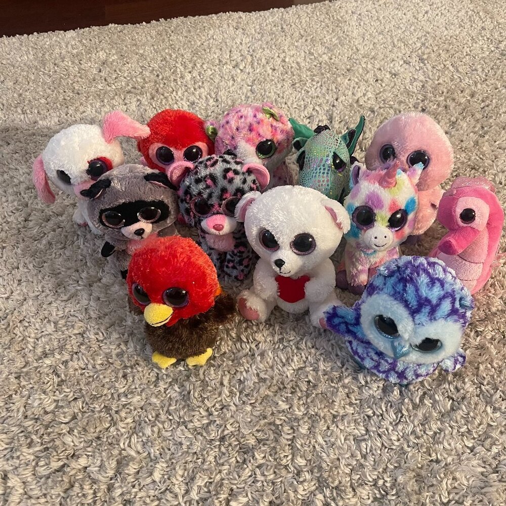 TY Beanie Boos Plush Lot (12) Big Eye Stuffed Animals – Clean Like New